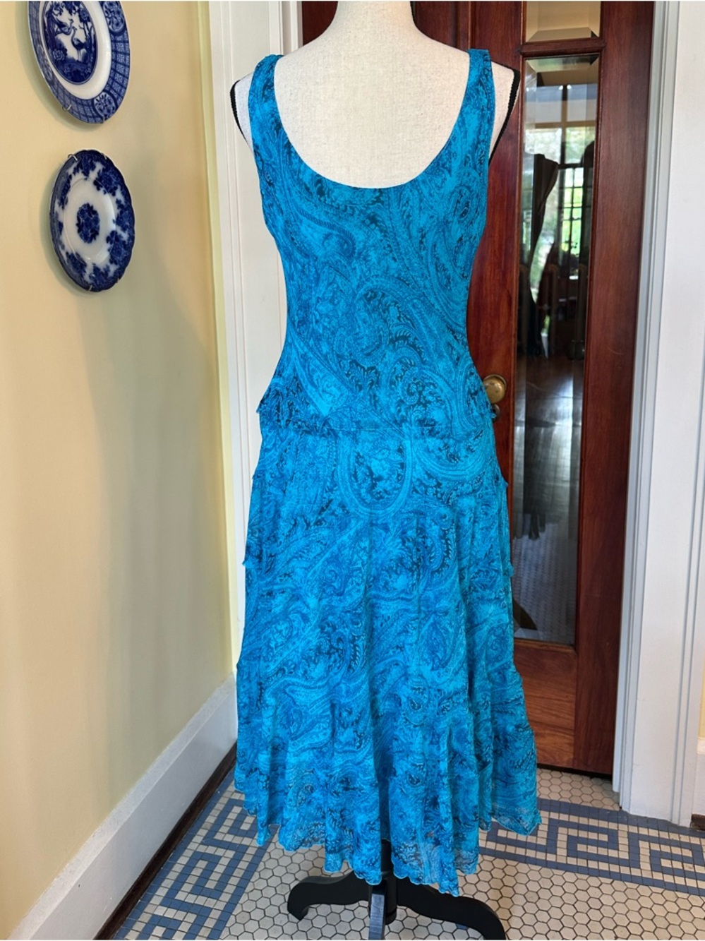 Jones Wear | VTG Blue Paisley Drop Waist Midi Dress - Boho 90s/Y2K, Size 10 - Picture 2 of 10